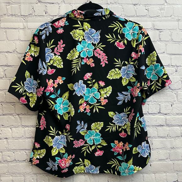 Bon Worth Vintage Floral Button Down Tee Shirt Small PETITE Hawaiian Vacation - Picture 4 of 7